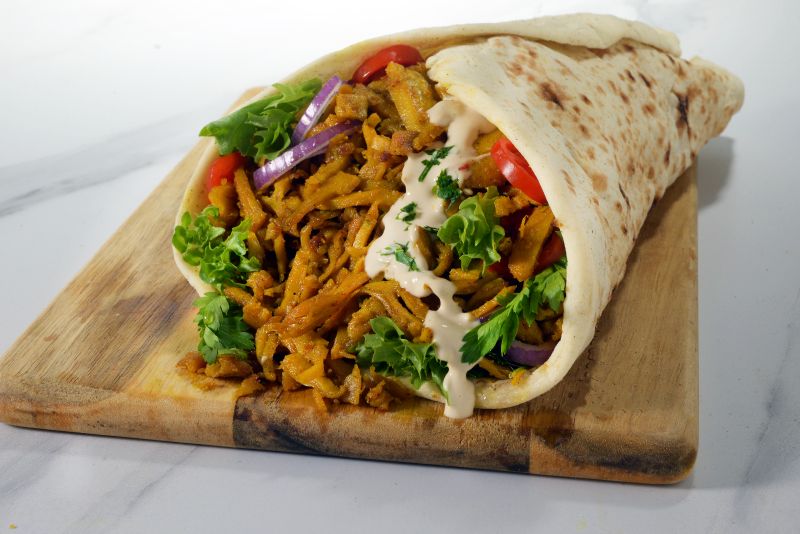 Provero plant-based shawarma wrap with fresh vegetables